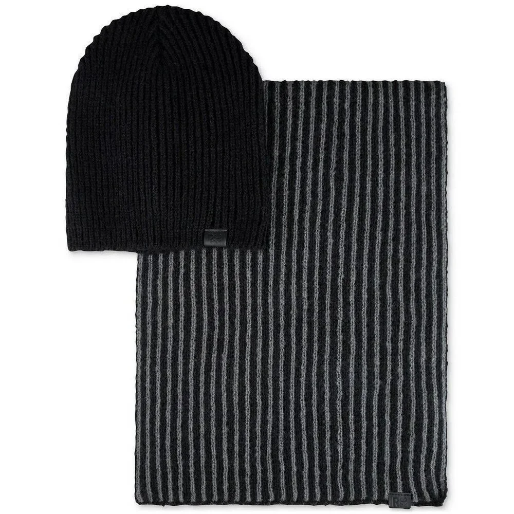 Kenneth Cole Reaction Men's 2-Piece Herringbone Wrap Scarf & Beanie Set
